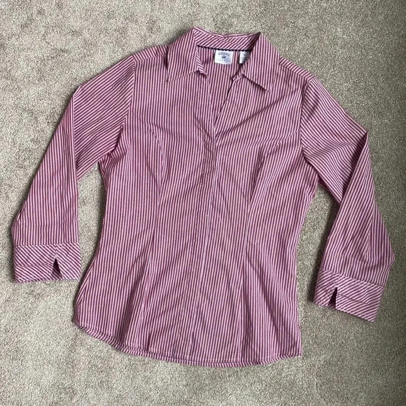 Riders by Lee Easy Care Pinstripe Pin Striped Button Down Blouse Red Pink Size S - Picture 1 of 12